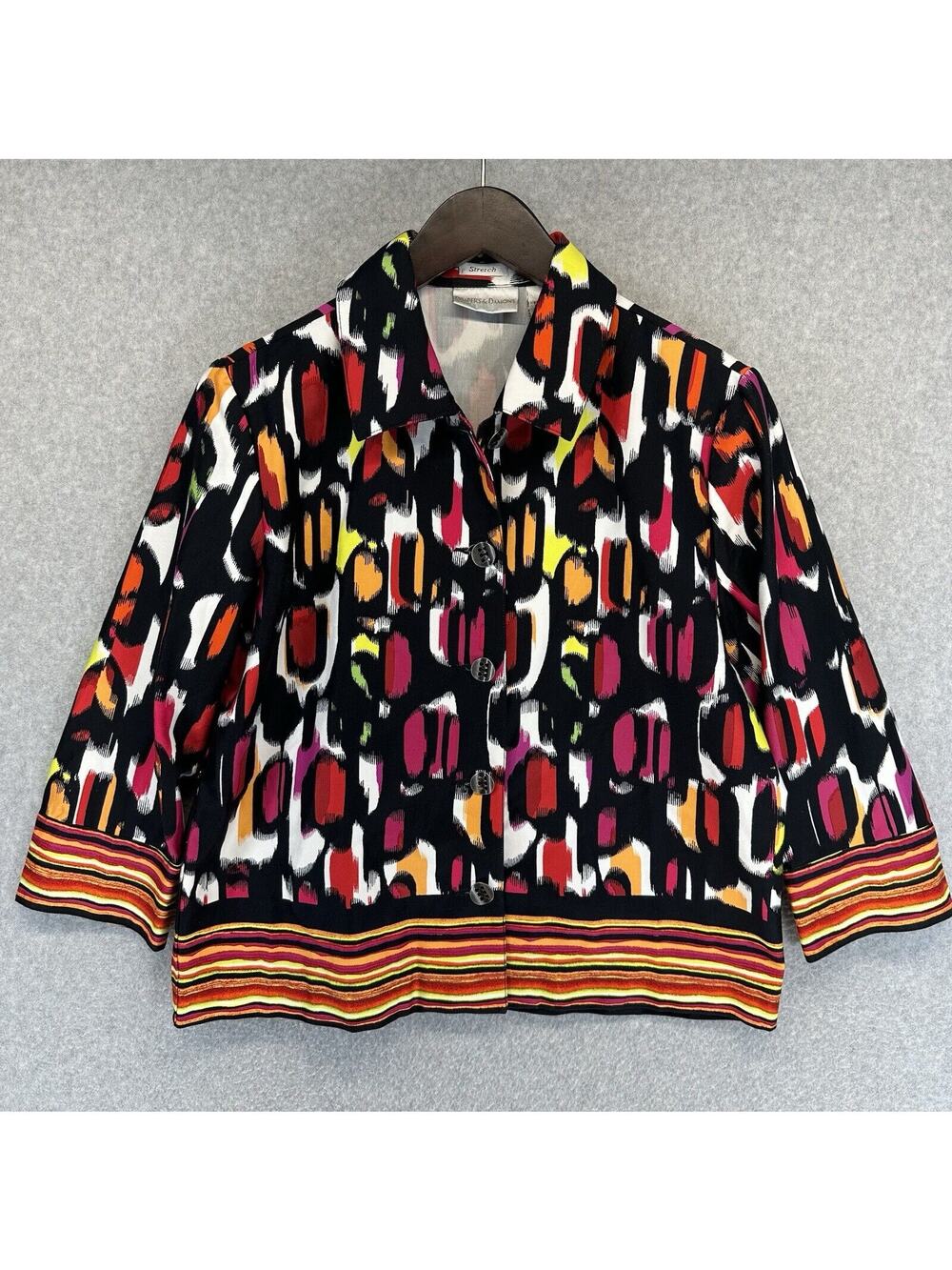 Drapers & Damons Petites Womens Blazer Size PM Stretch Colorful Animal Print